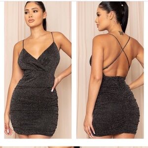 Black Glimmer Criss Cross Back Mini Cocktail Dress Size Large NWT